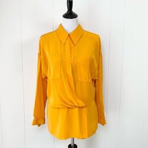 Tracy Reese Womens Silk Blouse Orange Faux Wrap Top Lightweight Size S Collared